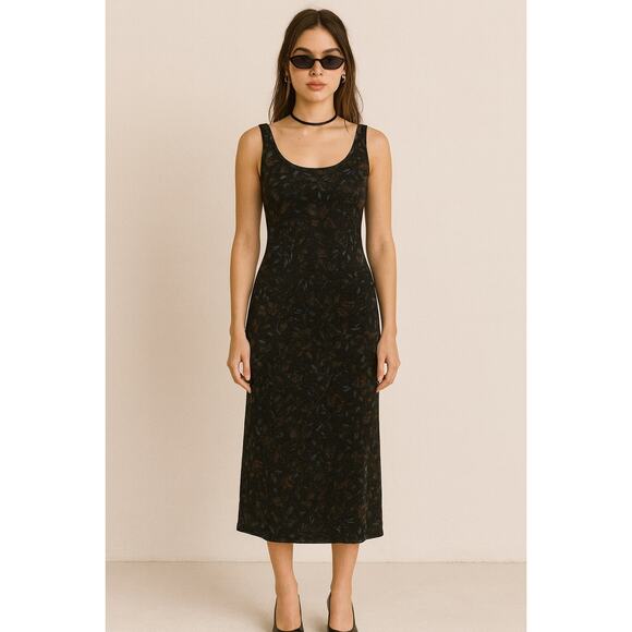 Vintage Y2K All That Jazz Black Floral Velvet Maxi Pencil Dress Sz M 90s Grunge - Picture 1 of 11